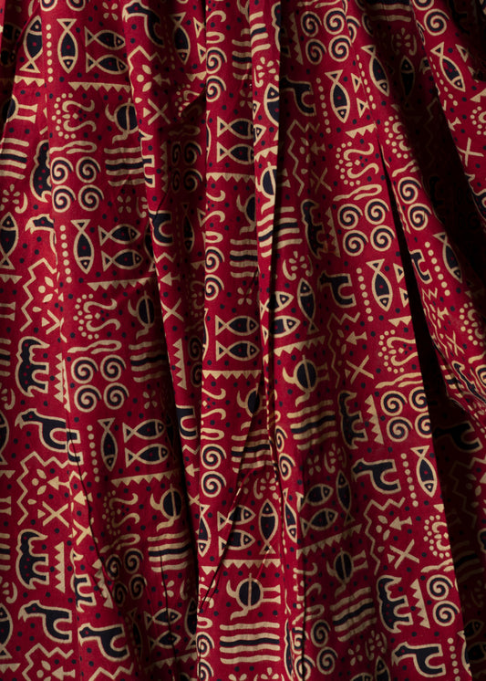 Animal Print Red Cotton Ajrakh Print Fabric