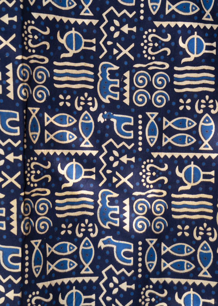 Animal Print Blue Cotton Ajrakh Fabric