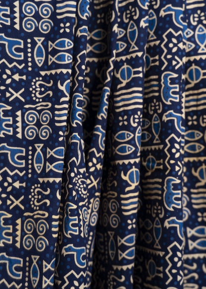 Animal Print Blue Cotton Ajrakh Fabric
