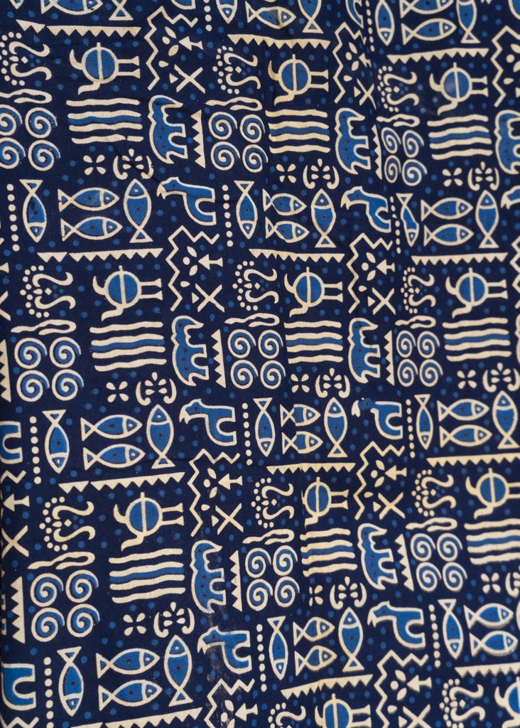 Animal Print Blue Cotton Ajrakh Fabric