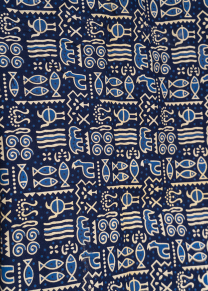 Animal Print Blue Cotton Ajrakh Fabric