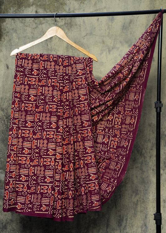 Animal Print Wine Cotton Ajrakh Fabric