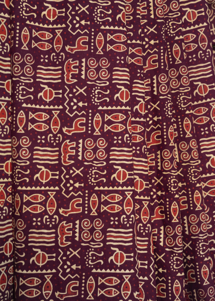 Animal Print Wine Cotton Ajrakh Fabric