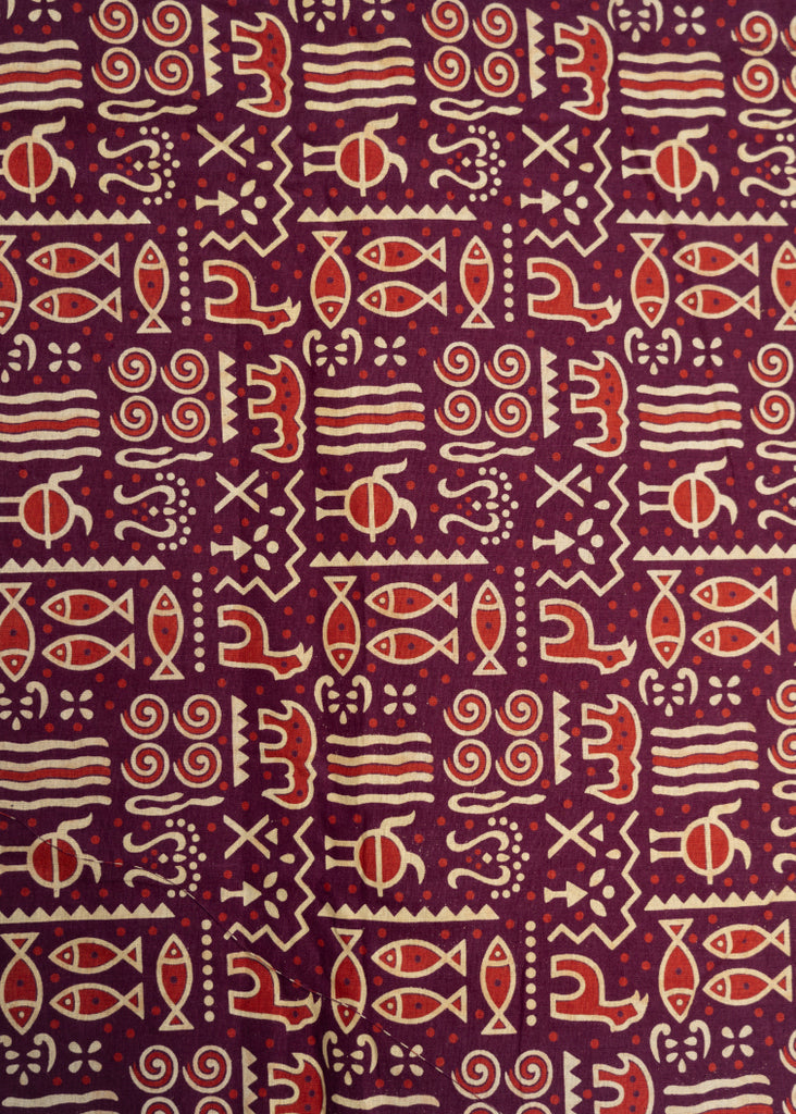 Animal Print Wine Cotton Ajrakh Fabric