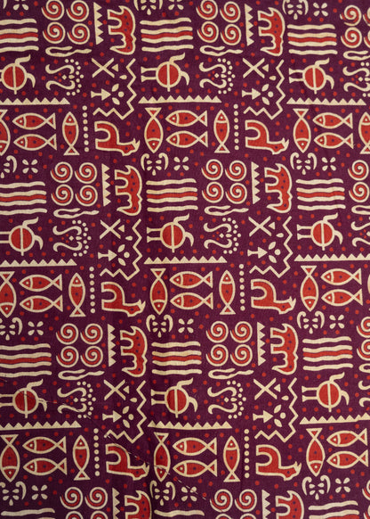 Animal Print Wine Cotton Ajrakh Fabric