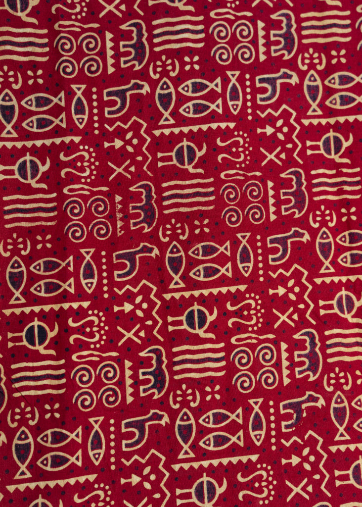 Animal Print Red Cotton Ajrakh Print Fabric