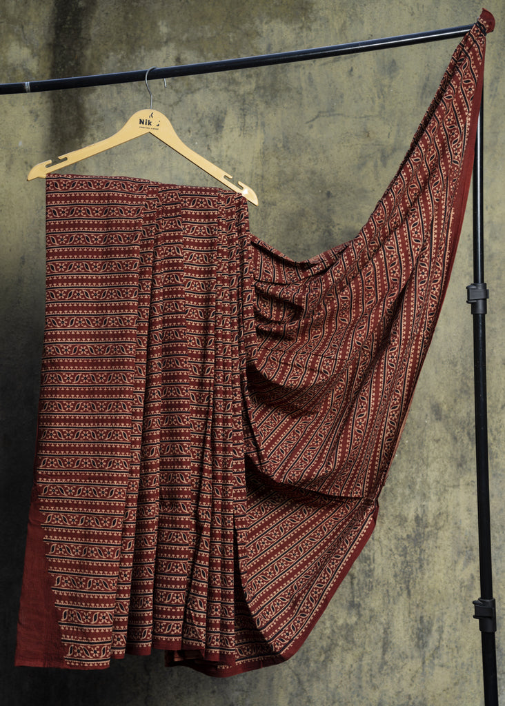 Maroon Stripe Cotton Ajrakh Fabric