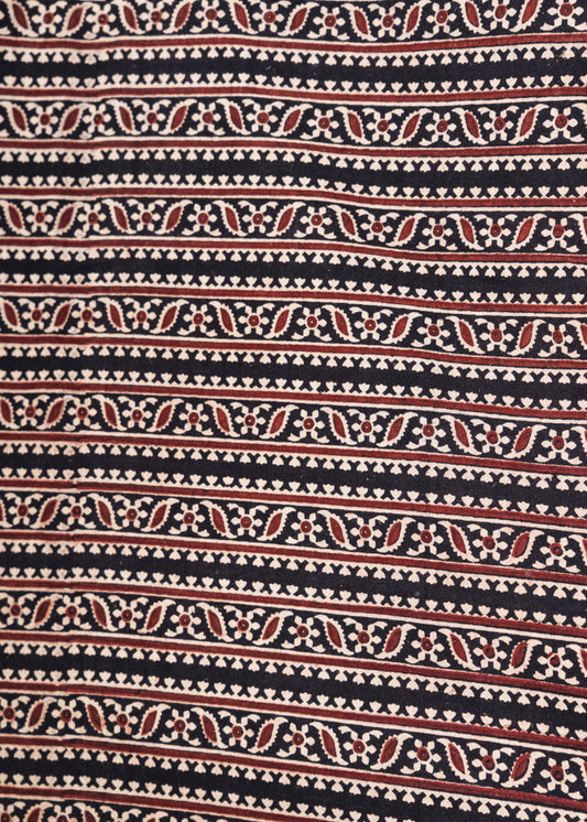 Black Stripe Cotton Ajrakh Fabric