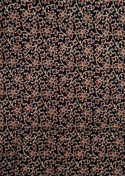 Black Cotton Ajrakh Fabric with Miniature Floral Print