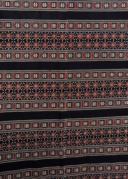 Black Linear Geometric Print Cotton Ajrakh Fabric