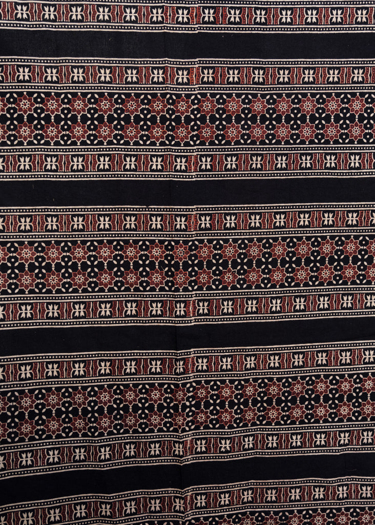 Black Linear Geometric Print Cotton Ajrakh Fabric