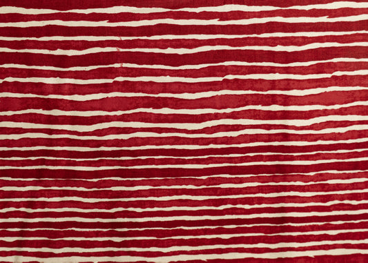 Red - Off-white Line Blended Cotton Print Fabric