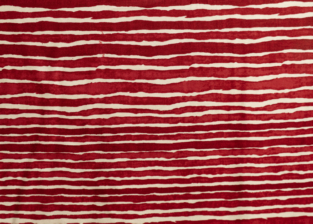 Red - Off-white Line Blended Cotton Print Fabric