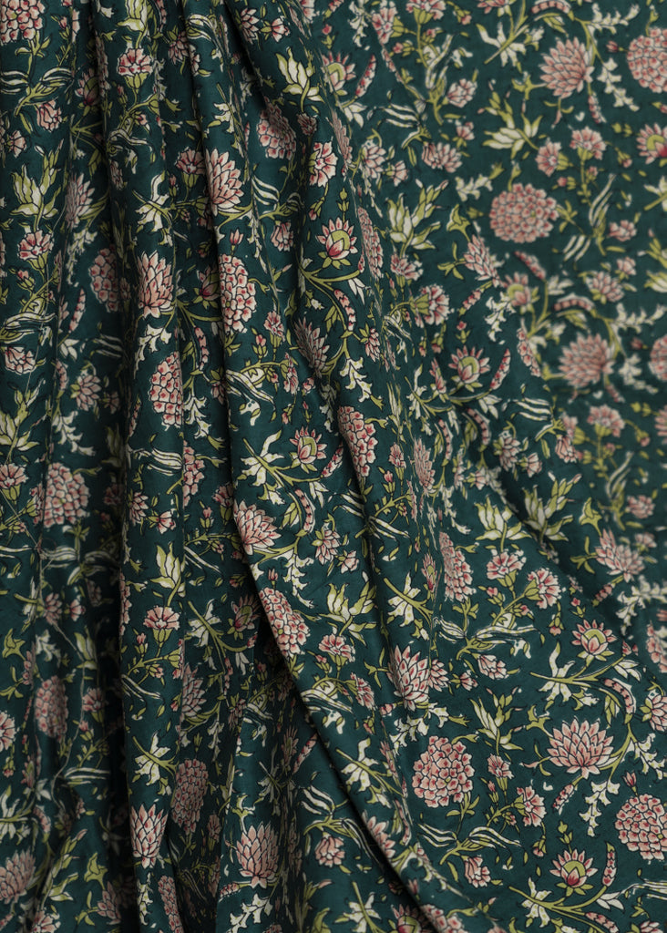 Teal Floral Print Cotton Fabric