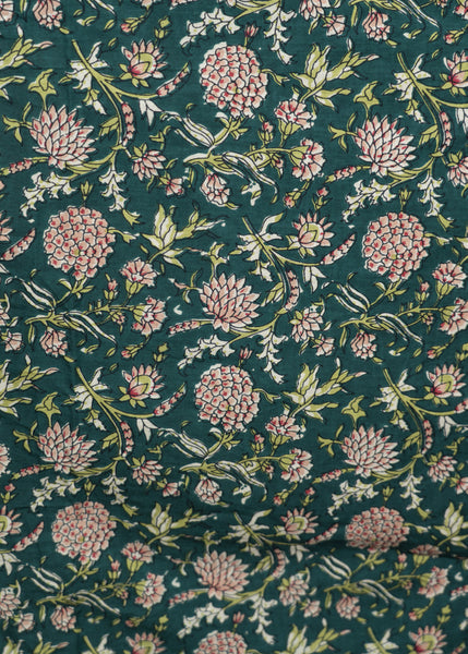 Teal Floral Print Cotton Fabric