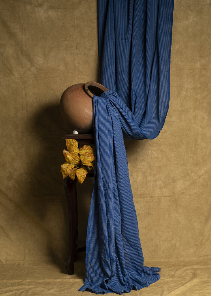 Blue Kantha Work Cotton Fabric