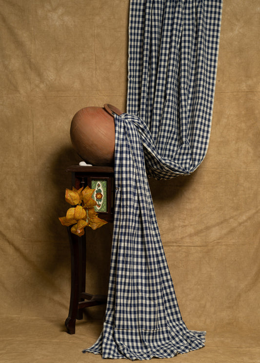 Blue and White Checks Pure Cotton Fabric