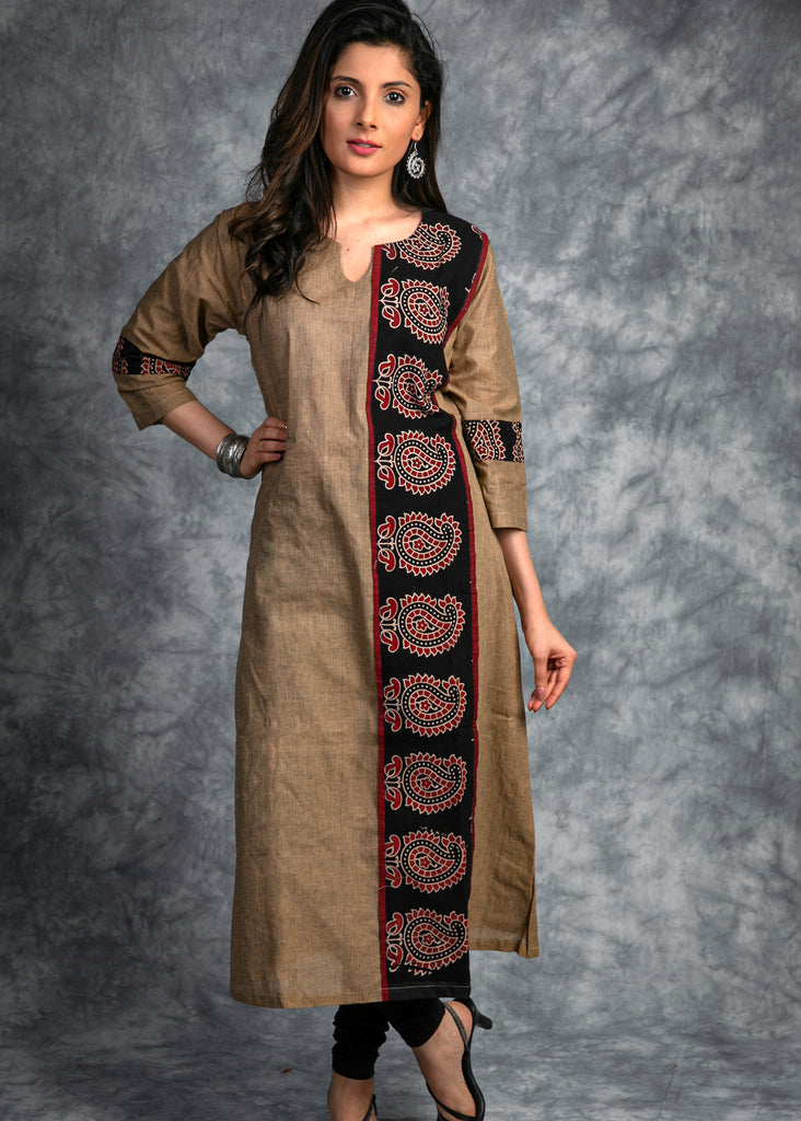 Handloom cotton Kurti with Ajrakh handblock print