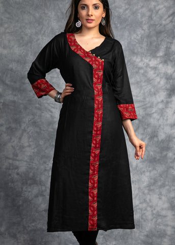 Black Cotton Silk Kurti with Ajrakh combination