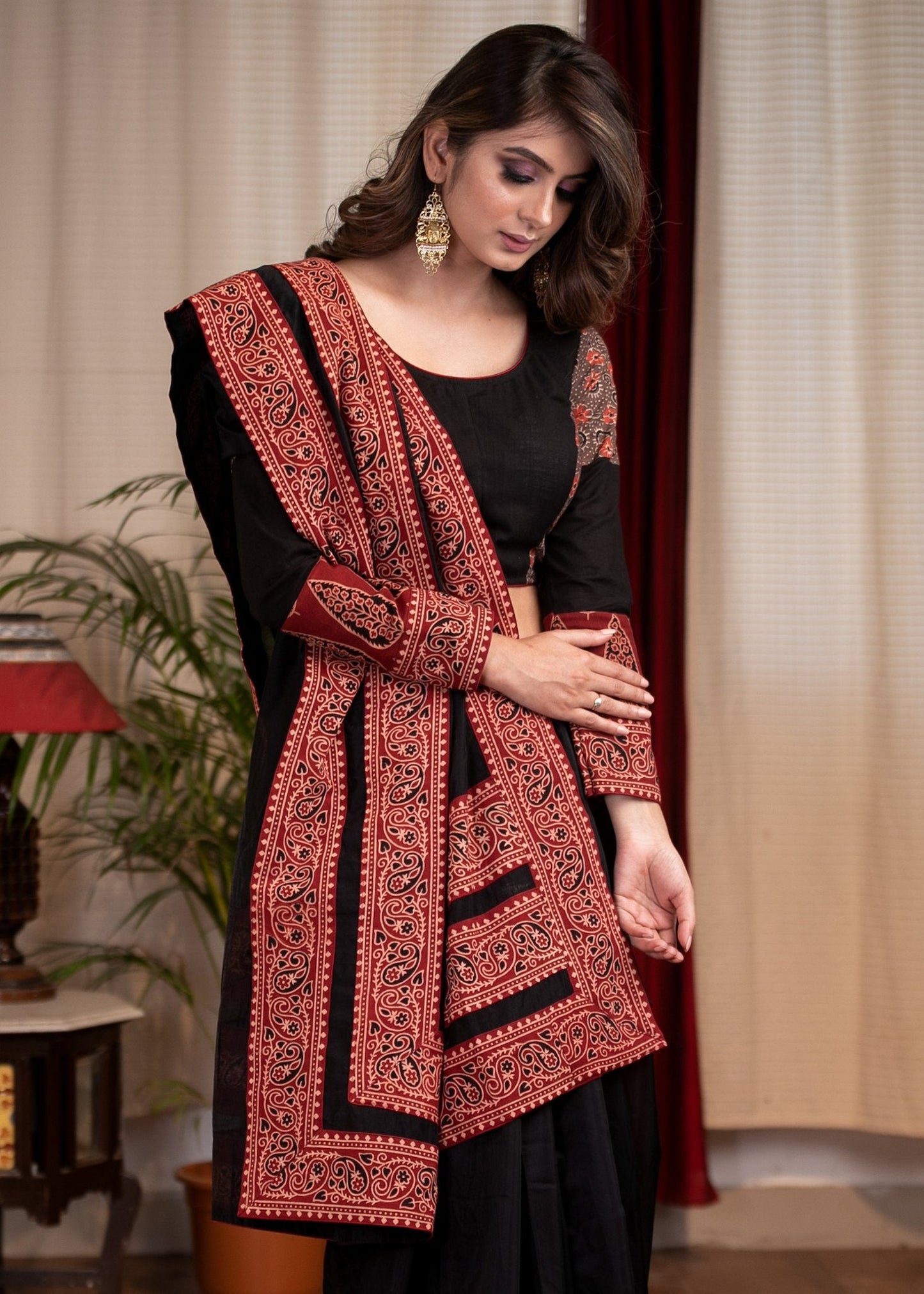 Exclusive Black chanderi saree with Ajrakh border combination