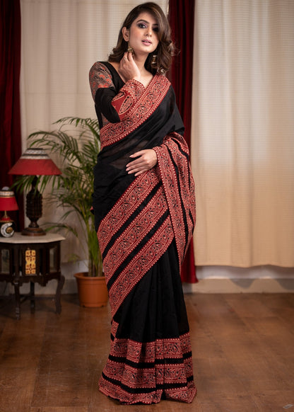 Exclusive Black chanderi saree with Ajrakh border combination
