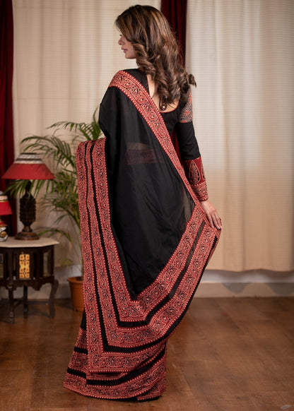 Exclusive Black chanderi saree with Ajrakh border combination