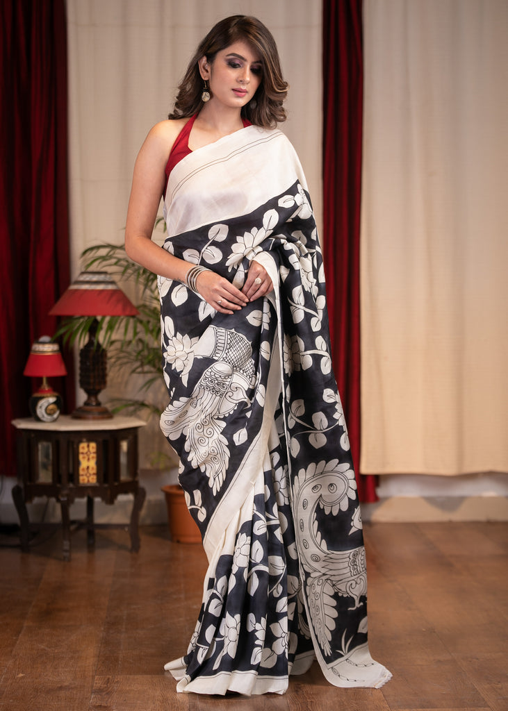 Exclusive pure silk kalamkari design printed saree