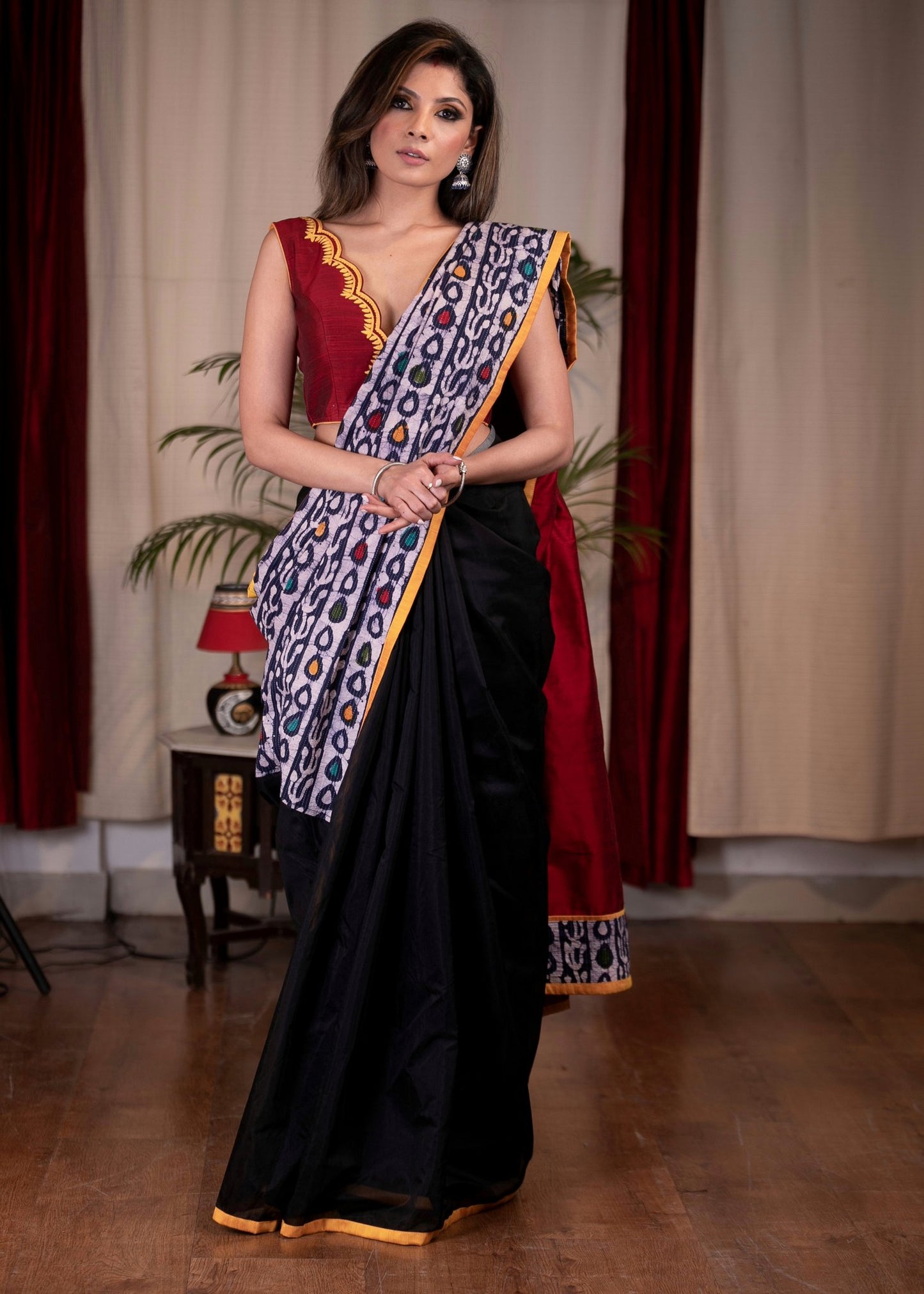 Combination of Indigo & black chanderi saree