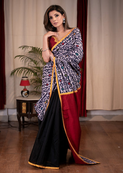 Combination of Indigo & black chanderi saree