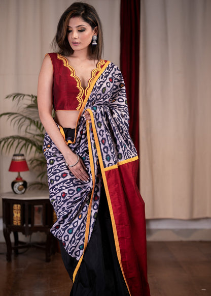 Combination of Indigo & black chanderi saree