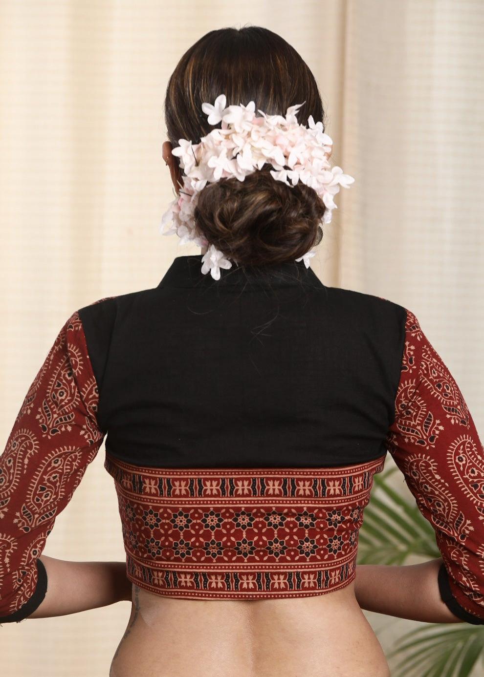Smartly Styled Ajrakh Cotton Combination Blouse