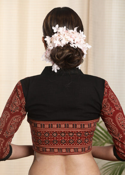 Smartly Styled Ajrakh Cotton Combination Blouse