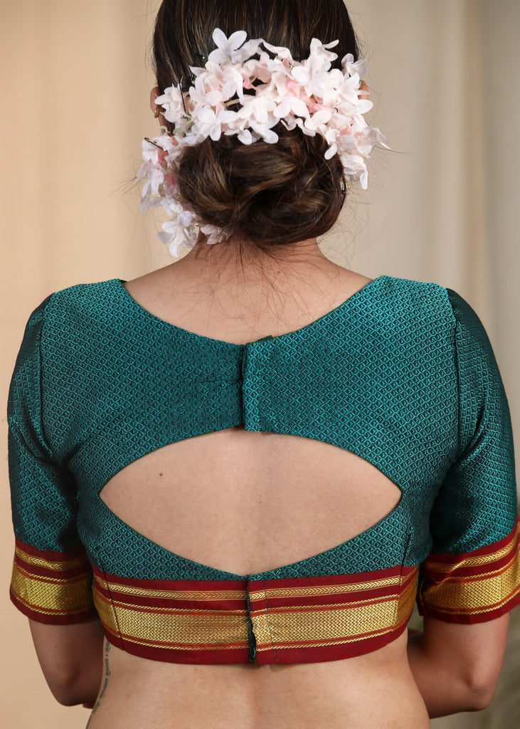 Elegant Traditional Teal Coloured  Khun Woven Blouse. Lining Given