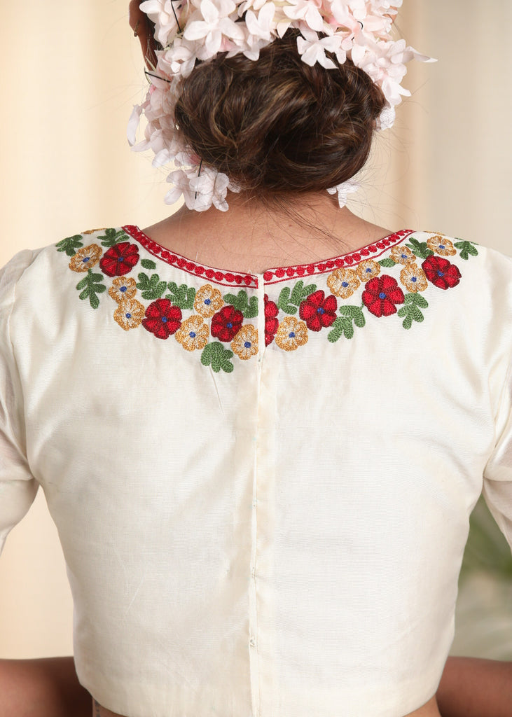 Beautifully Embroidered Off white Chanderi Blouse. Lining Given