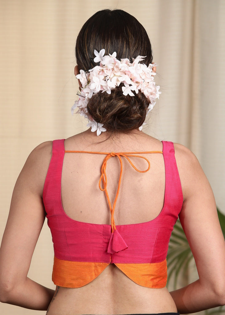 Uniquely designed Pink and orange Cotton Silk  Sleeveless Blouse