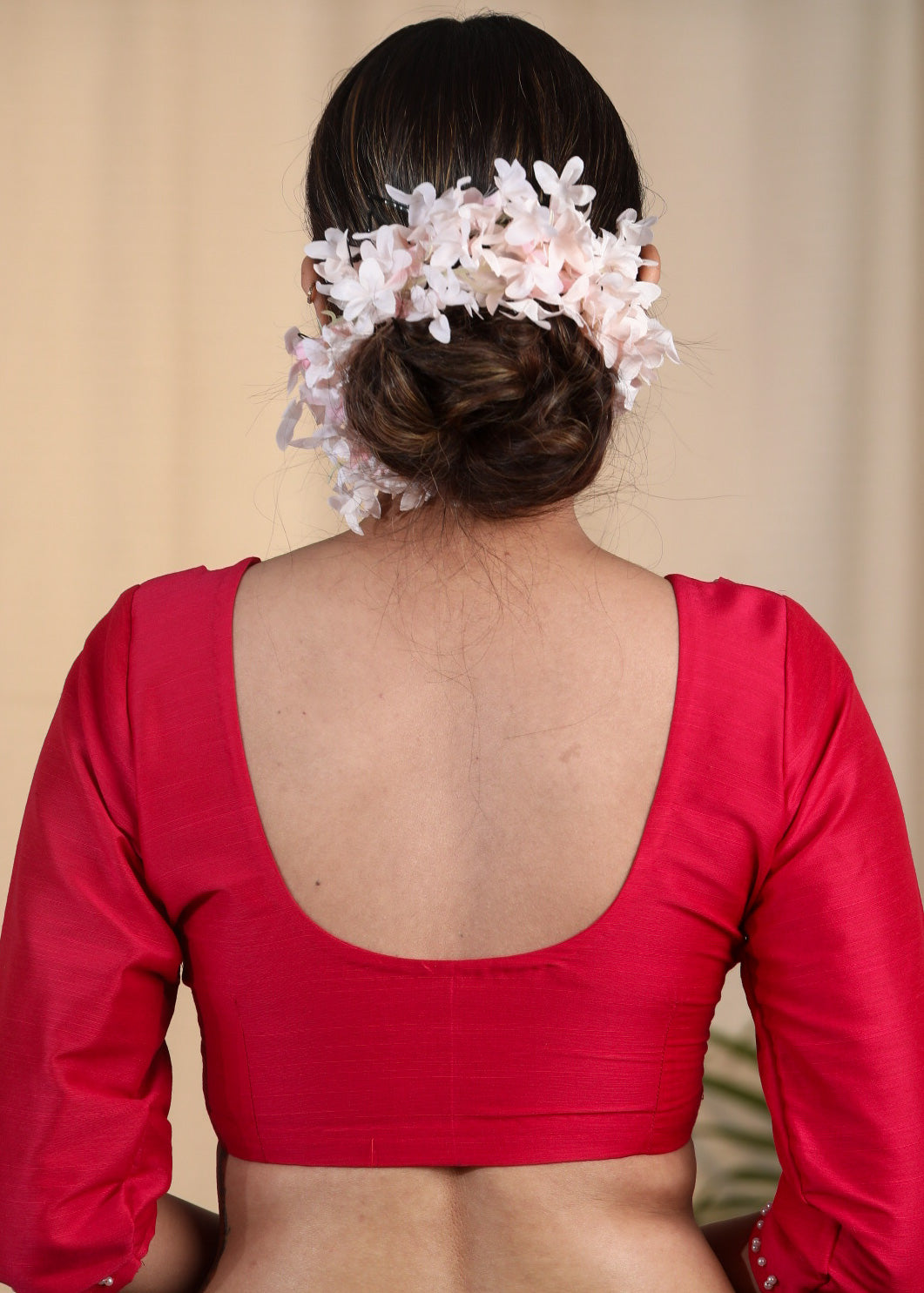 Beautiful Hot Pink Cotton Silk Blouse with Fine Pearl work on Neck and Sleeves