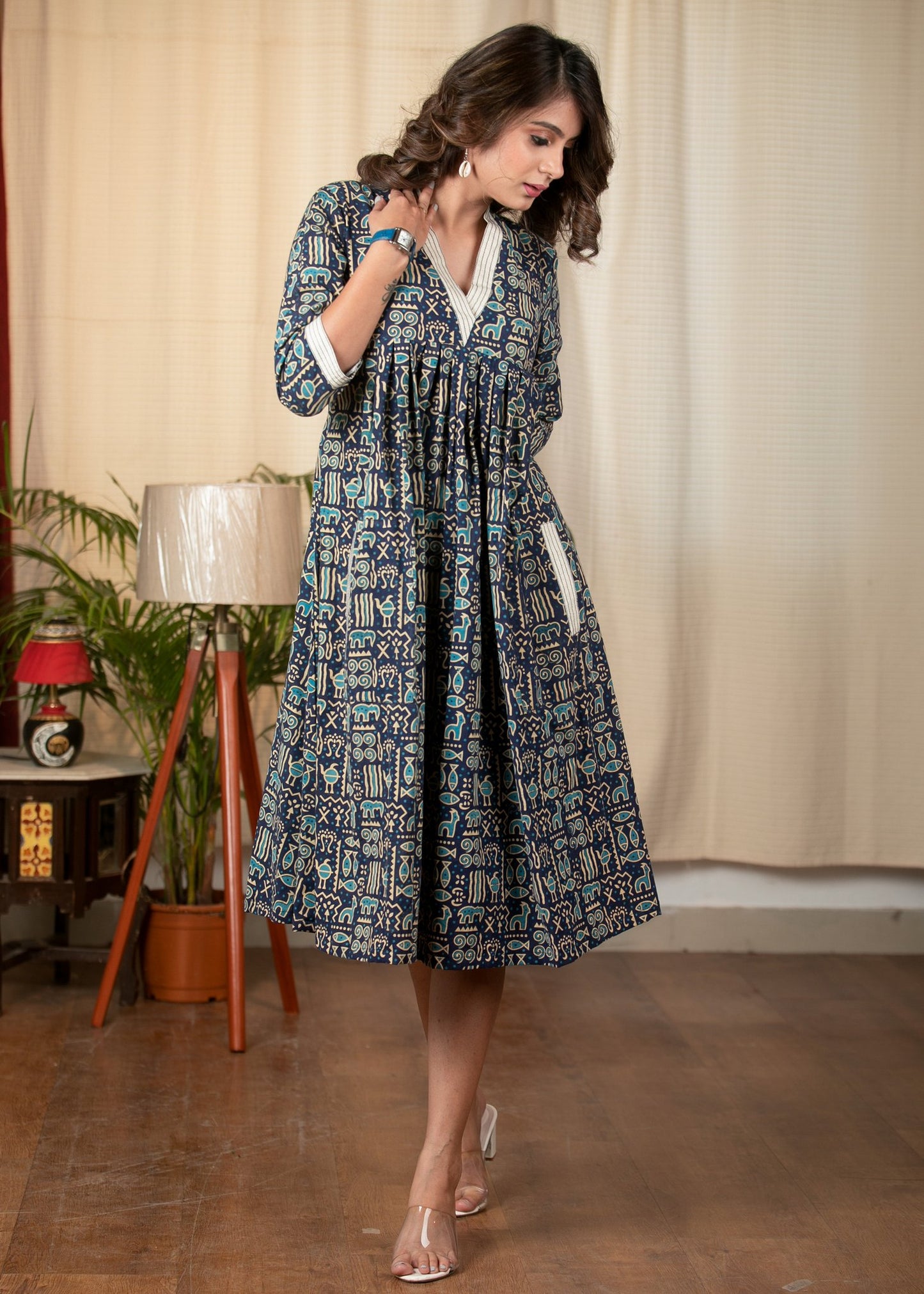 Exclusive Ajrakh printed designer dress