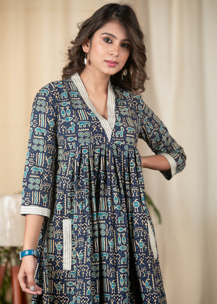 Exclusive Ajrakh printed designer dress