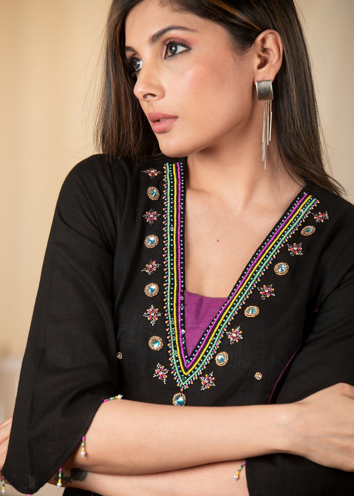 Dussehra Sale — Black cotton dress with exclusive hand embroidered design