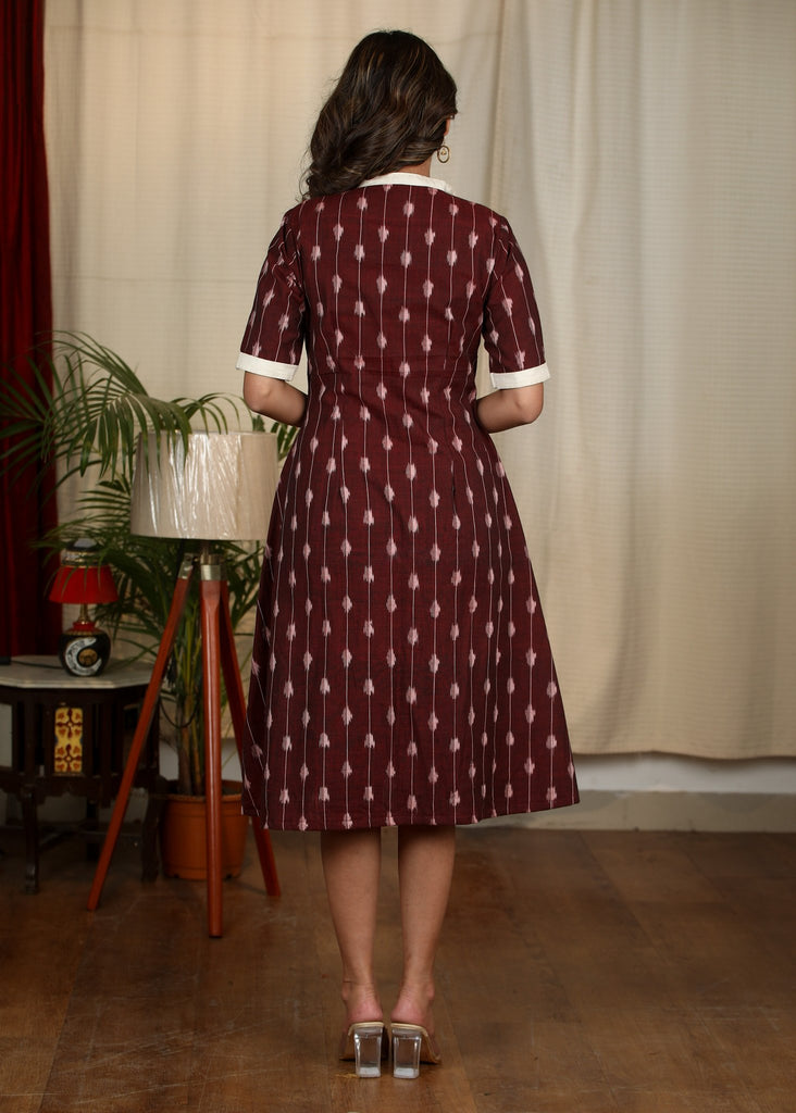 Exclusive brown ikat one piece cotton dress