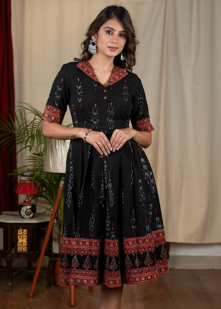 Exclusive Black Ajrakh Dress with beautiful maroon border