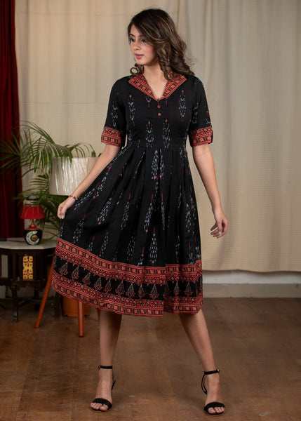 Exclusive Black Ajrakh Dress with beautiful maroon border