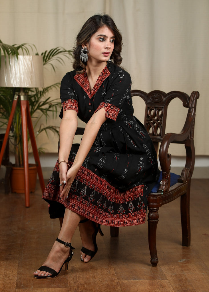 Exclusive Black Ajrakh Dress with beautiful maroon border