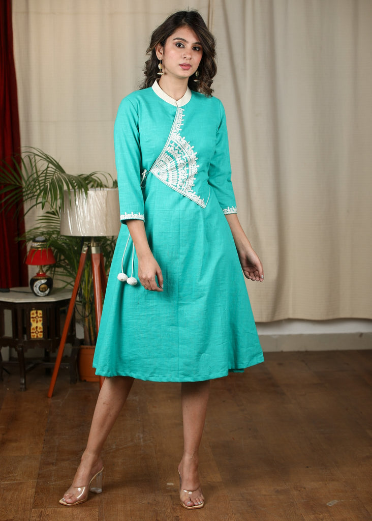 Exclusive summer cotton one piece dress with embroidered motifs