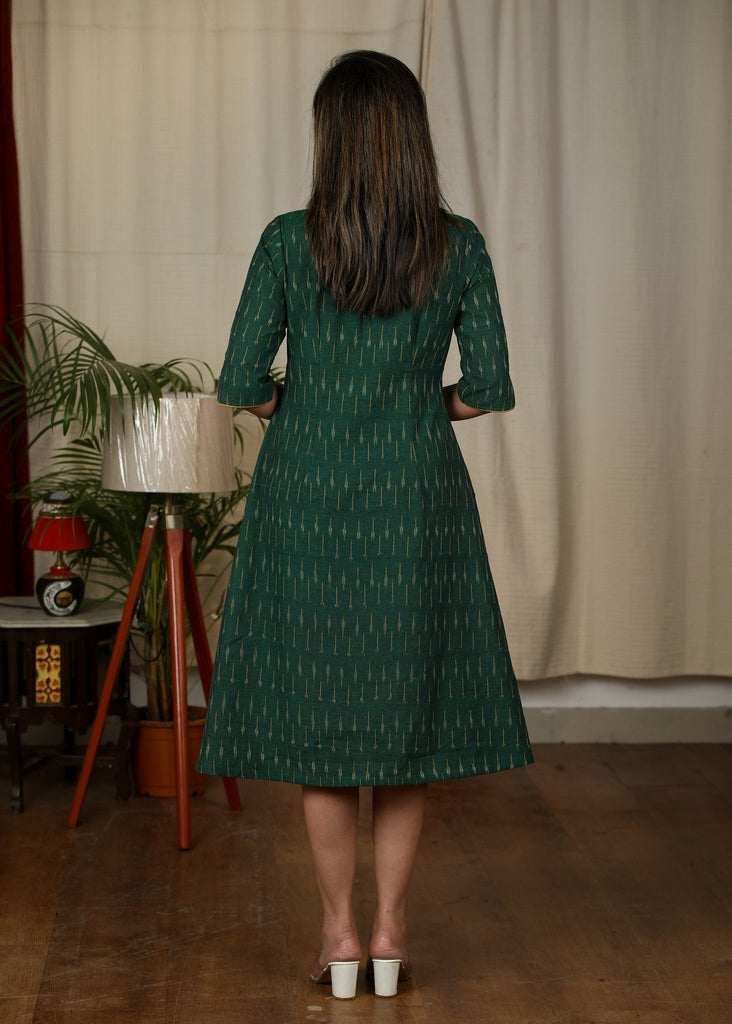Exclusive Green ikat one piece cotton dress
