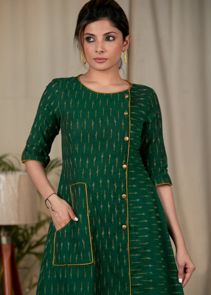 Exclusive Green ikat one piece cotton dress