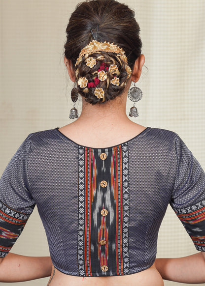 Grey Khun Blouse with Ikat Combination
