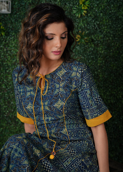 Indigo Blue Kurta with Mustard Detailing