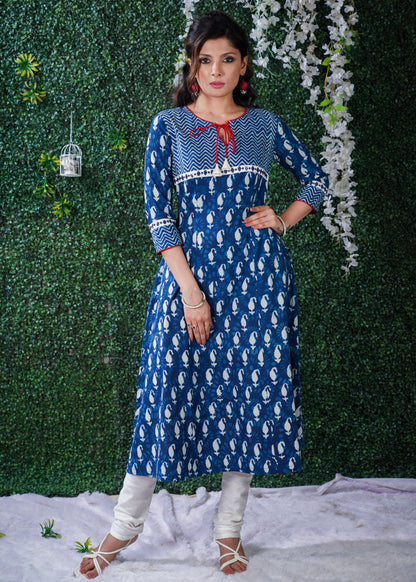 Indigo  Mix & Match Pattern kurta with mirror Hand Embroidery