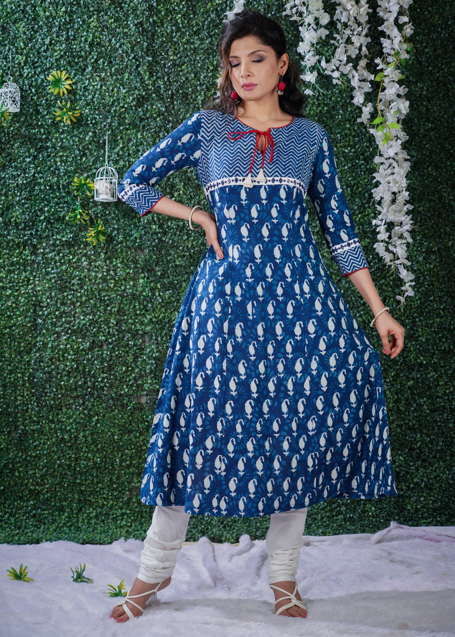 Indigo  Mix & Match Pattern kurta with mirror Hand Embroidery